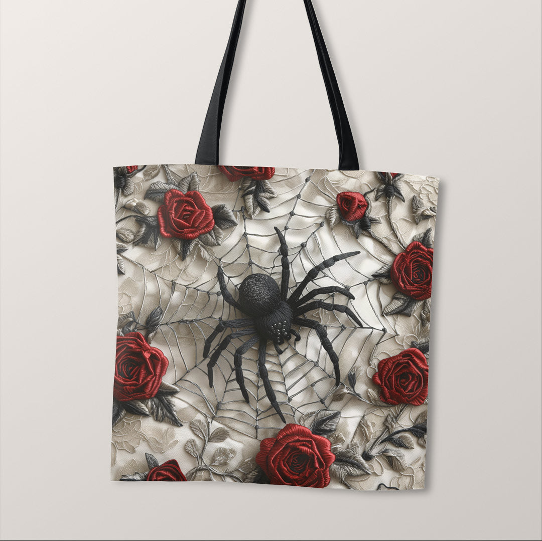 TOTE Fabric Bag Panel Light Red Roses Spider TP-272