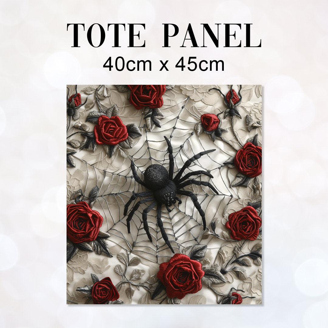 TOTE Fabric Bag Panel Light Red Roses Spider TP-272