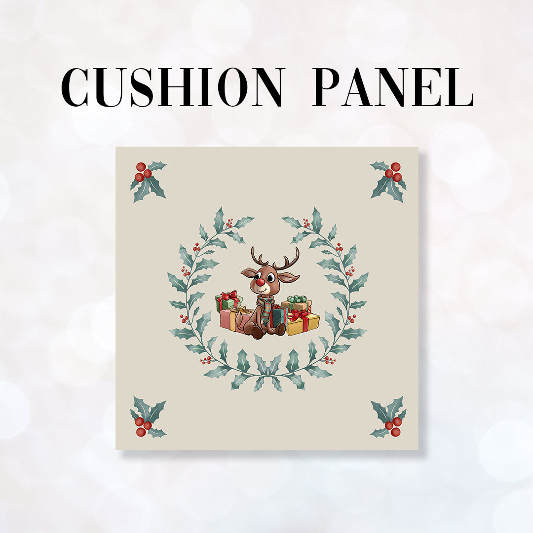 CUSHION Fabric Panel Reindeer Wreath
