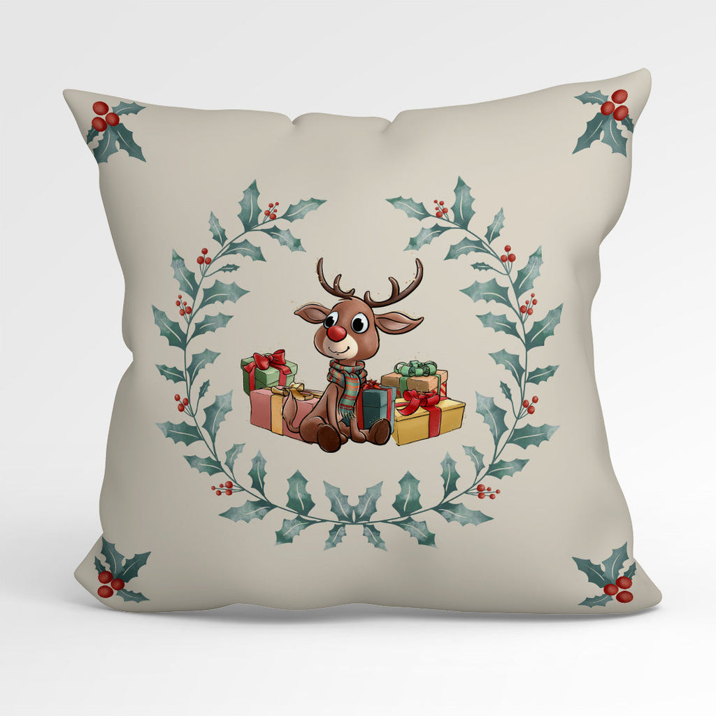 CUSHION Fabric Panel Reindeer Wreath