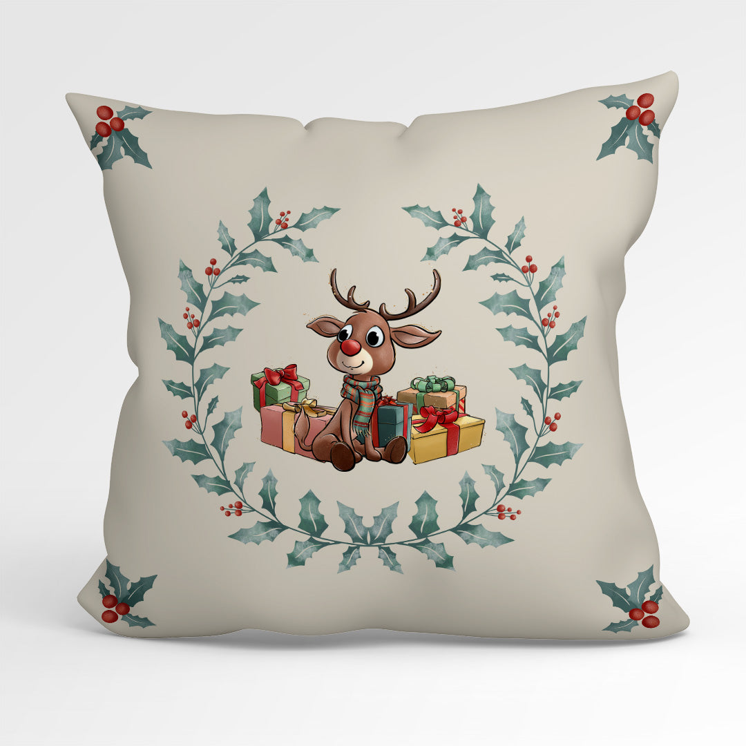 CUSHION Fabric Panel Reindeer Wreath
