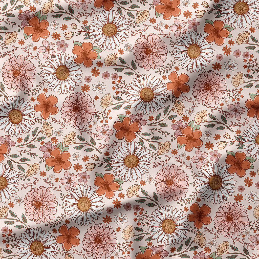 Retro Autumn Flowers Fabric