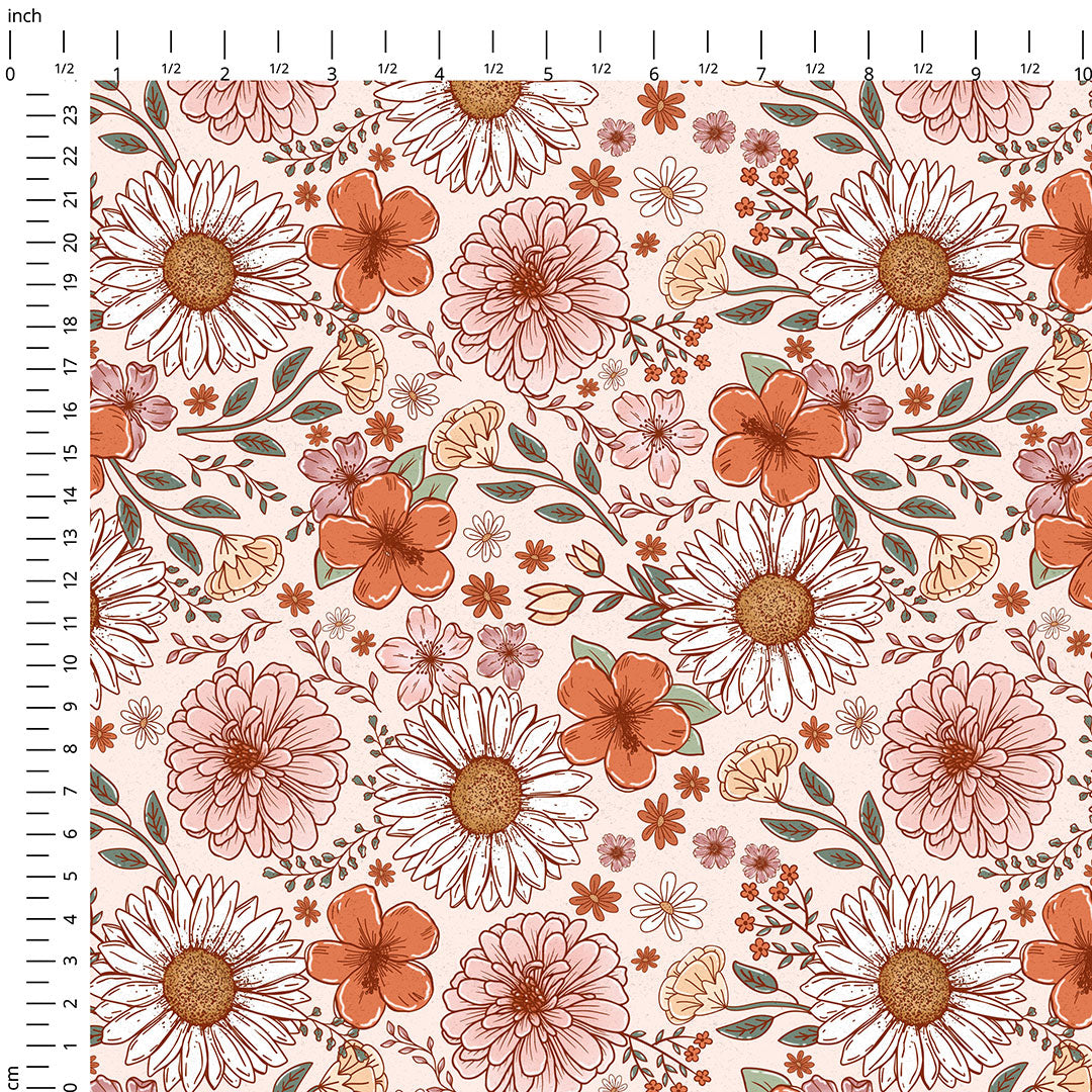Retro Autumn Flowers Fabric