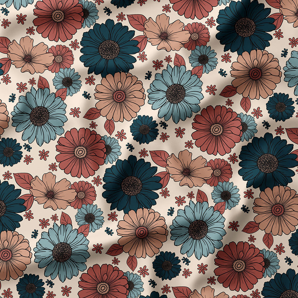 Retro Autumnal Daisies Fabric