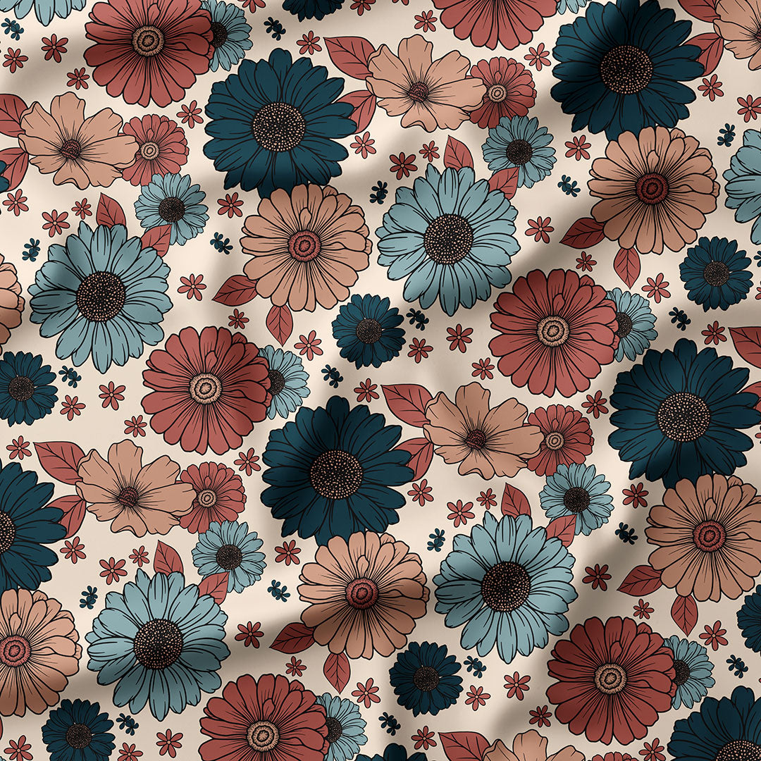 Retro Autumnal Daisies Fabric