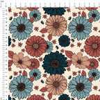 Retro Autumnal Daisies Fabric