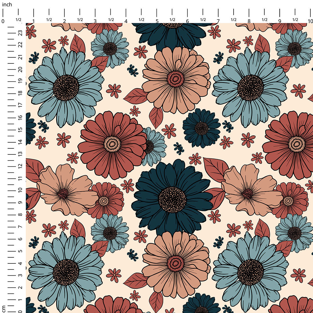 Retro Autumnal Daisies Fabric
