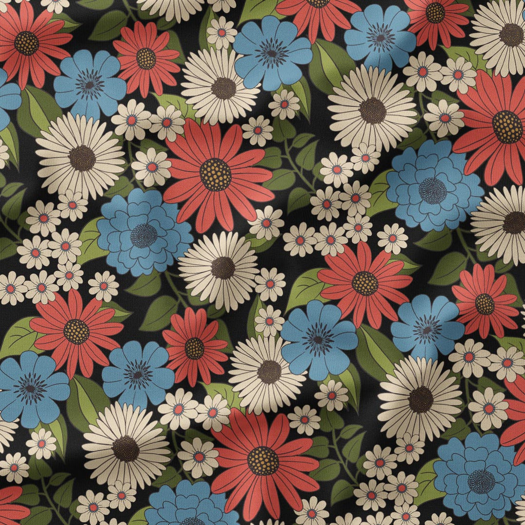 Retro Floral Blue Fabric