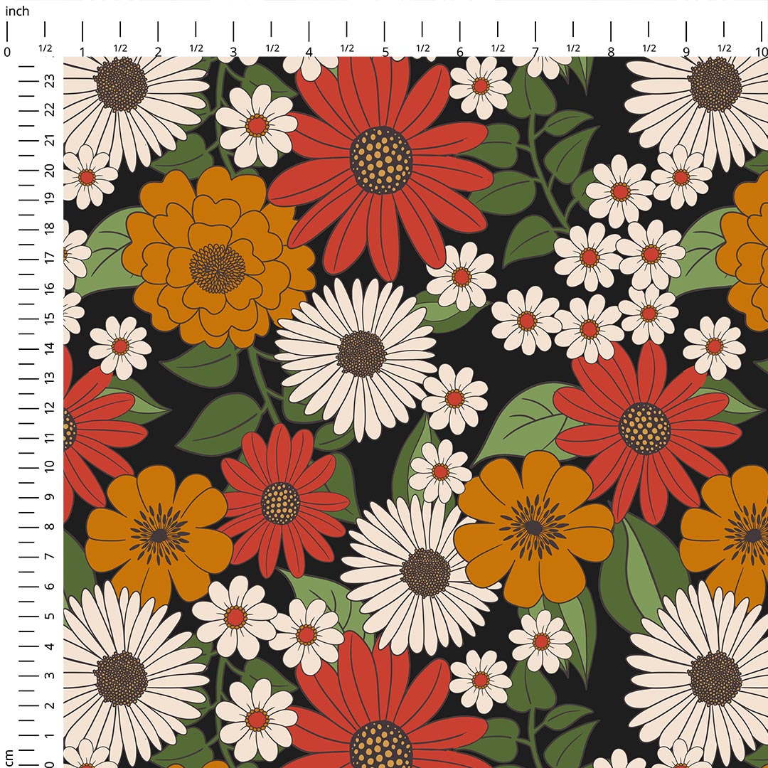 Retro Floral Mustard Fabric