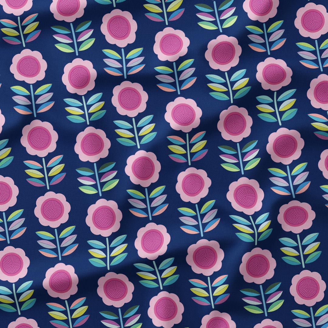 Retro Floral Navy Fabric