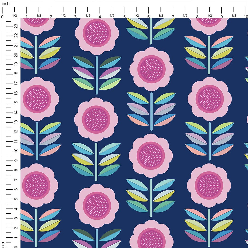 Retro Floral Navy Fabric