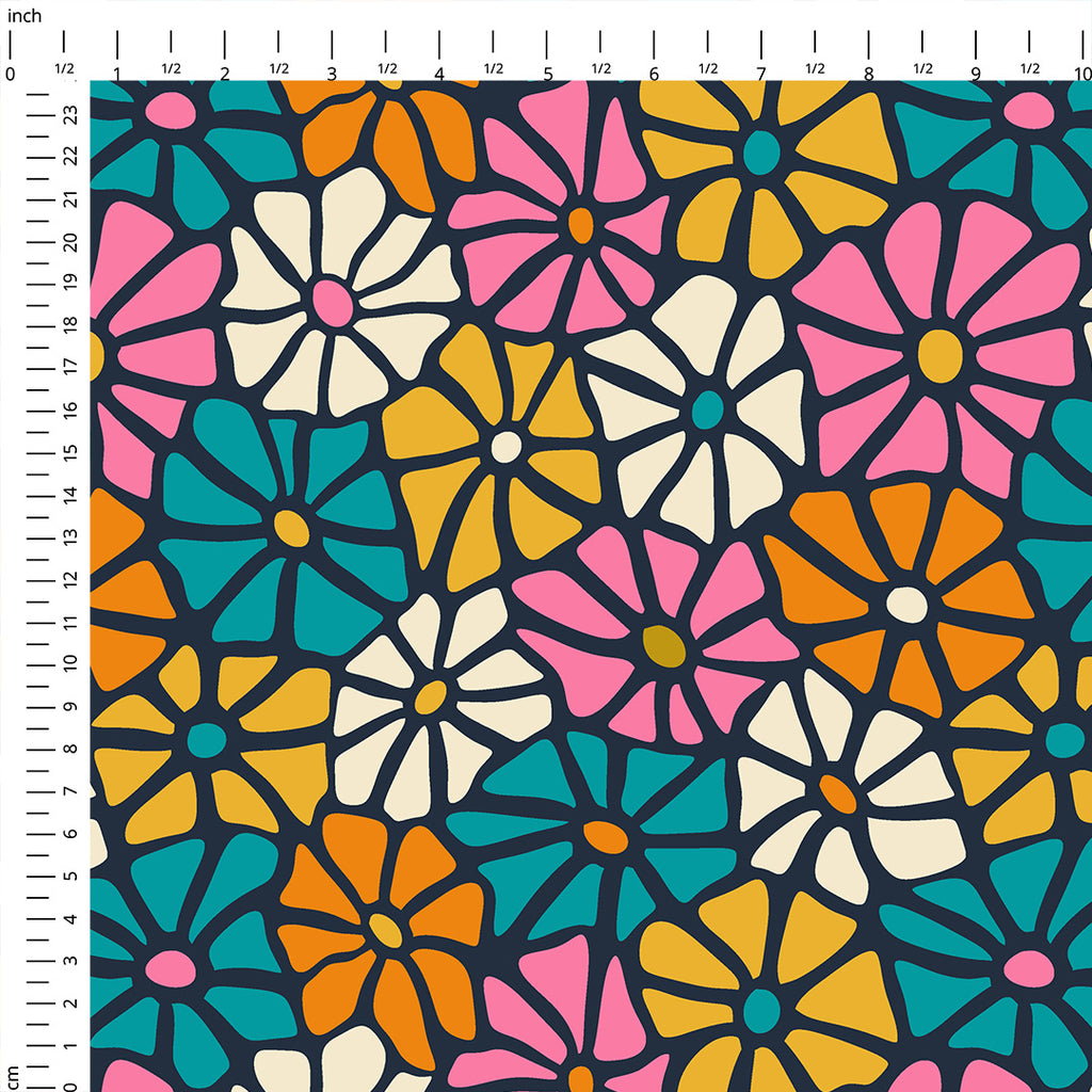 Retro Flowers  Fabric