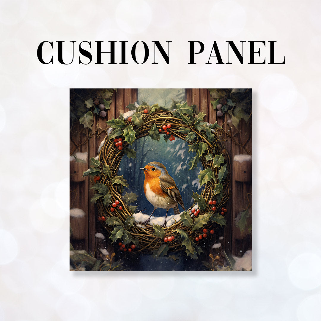 CUSHION Fabric Panel Robin Wreath