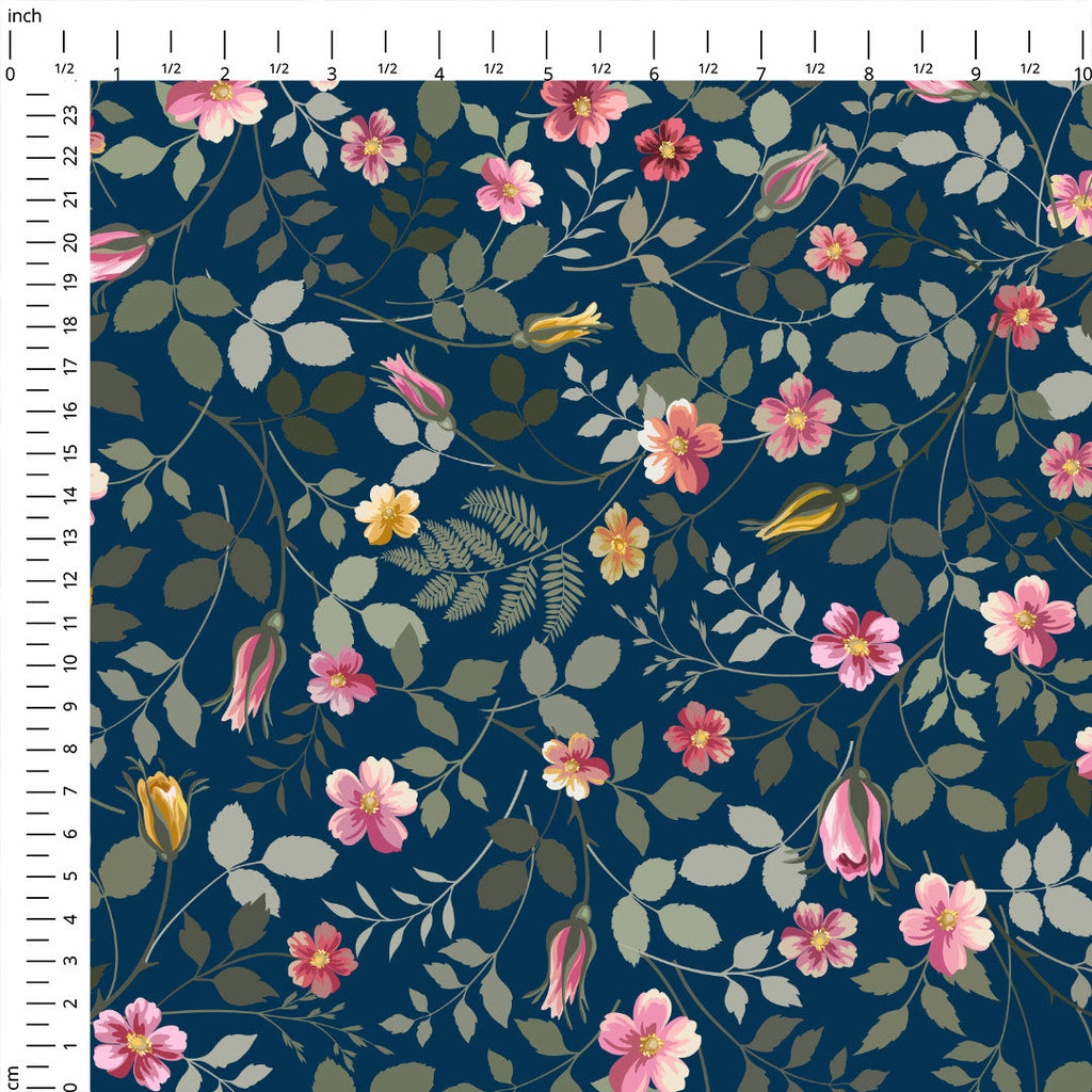 Rose Garden Blue Fabric