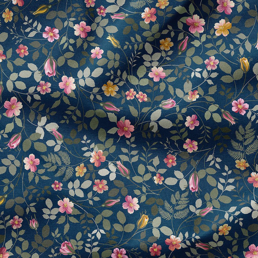 Rose Garden Blue Fabric