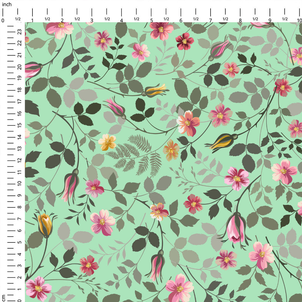 Rose Garden Mint Fabric