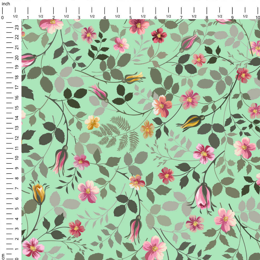 Rose Garden Mint Fabric