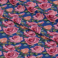 Roses on Blue Embroidery Fabric