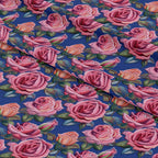 Roses on Blue Embroidery Fabric