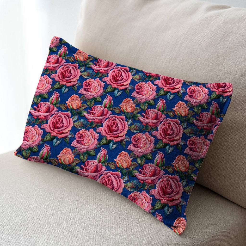 Roses on Blue Embroidery Fabric