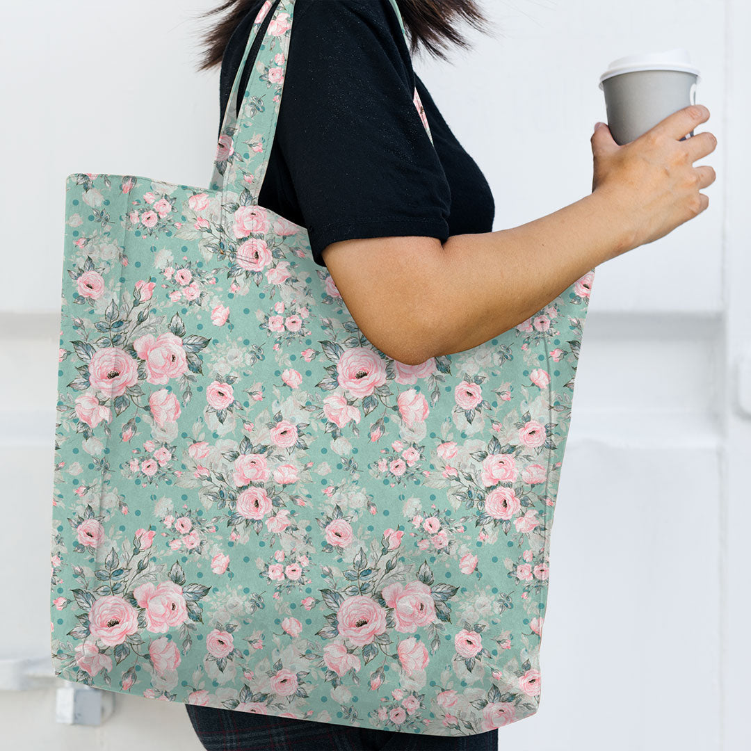 Roses On Mint Fabric