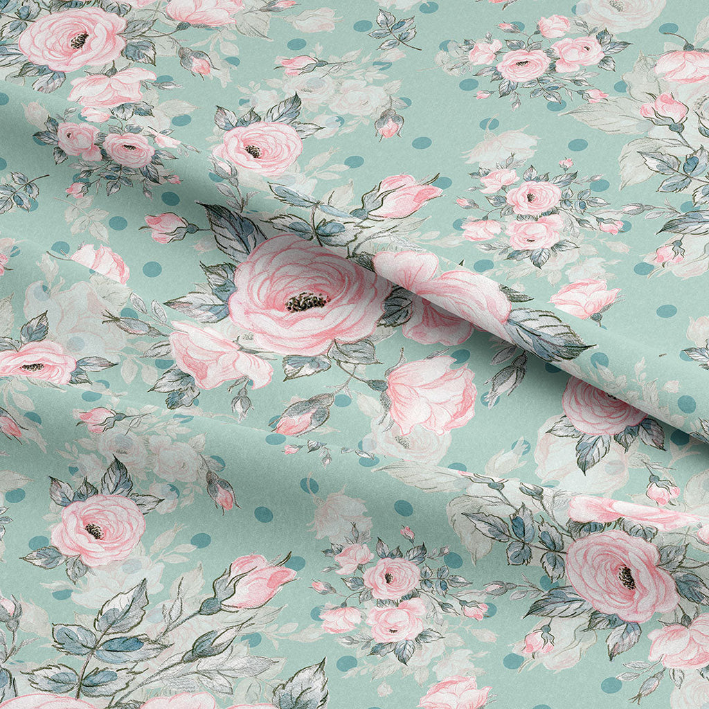 Roses On Mint Fabric
