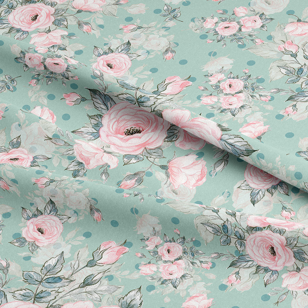 Roses On Mint Fabric