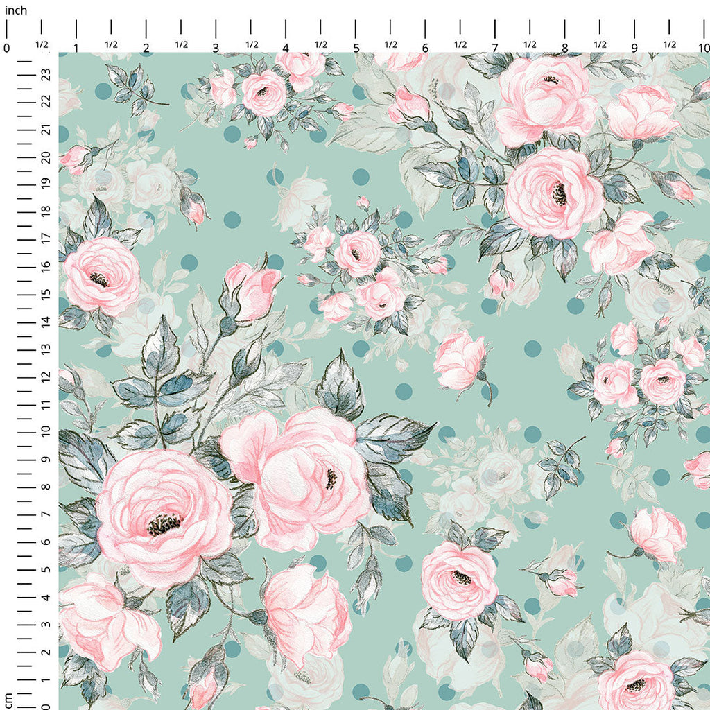 Roses On Mint Fabric