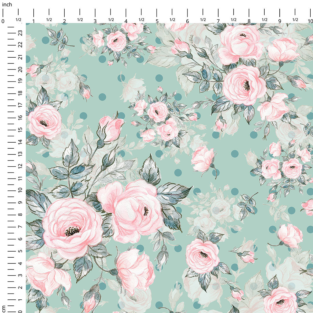 Roses On Mint Fabric
