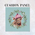CUSHION Fabric Panel Highland Cow with Hat Blue SC-1