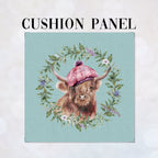 CUSHION Fabric Panel Highland Cow with Hat Blue SC-1