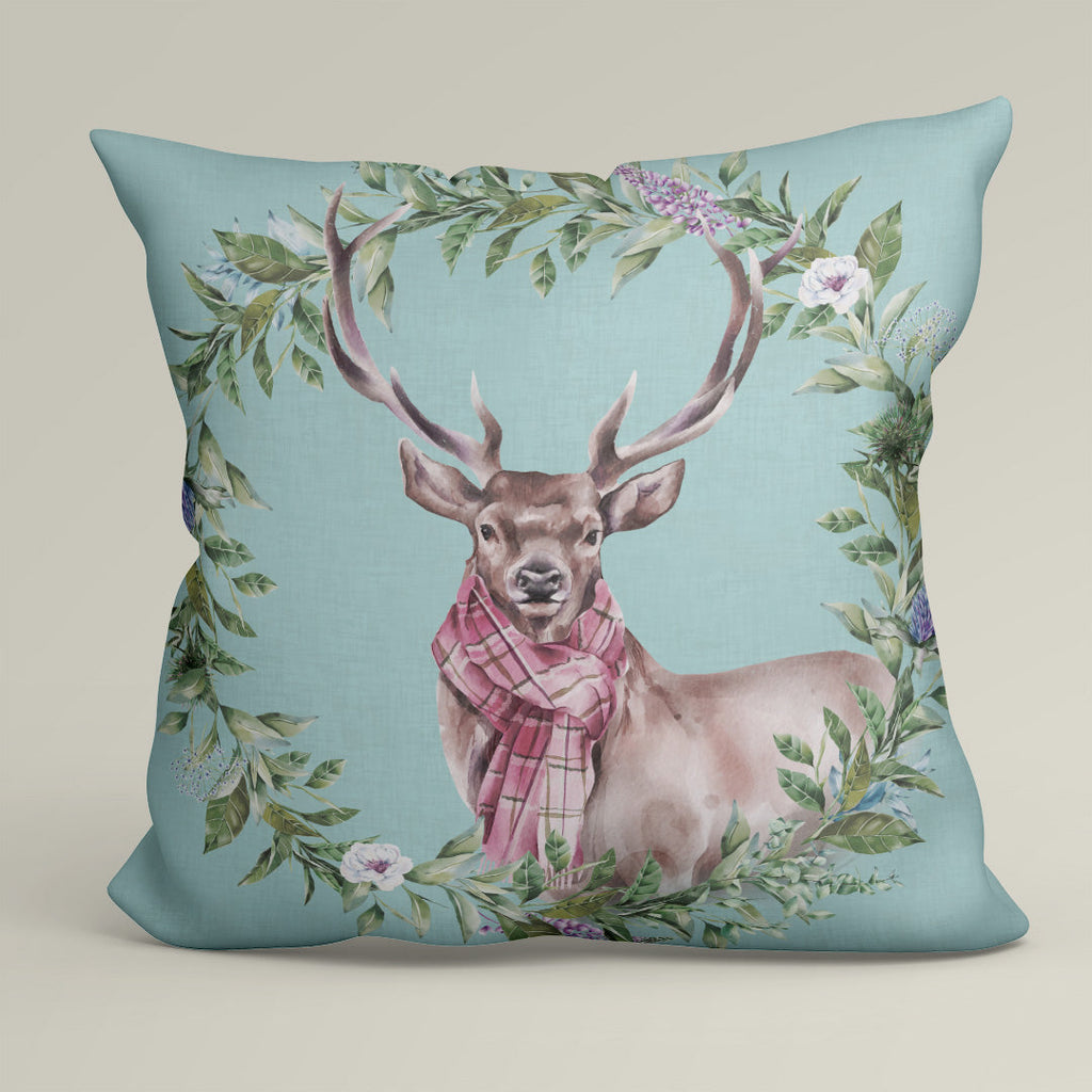 CUSHION Fabric Panel Stag with Scarf Blue SC-29