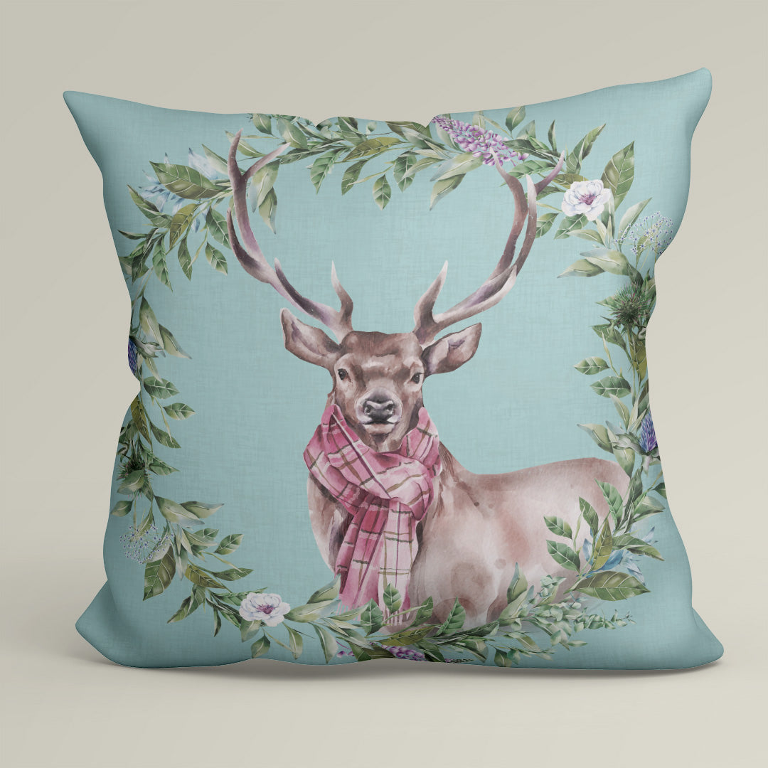 CUSHION Fabric Panel Stag with Scarf Blue SC-29