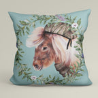 CUSHION Fabric Panel Shetland Pony with Hat Blue SC-31