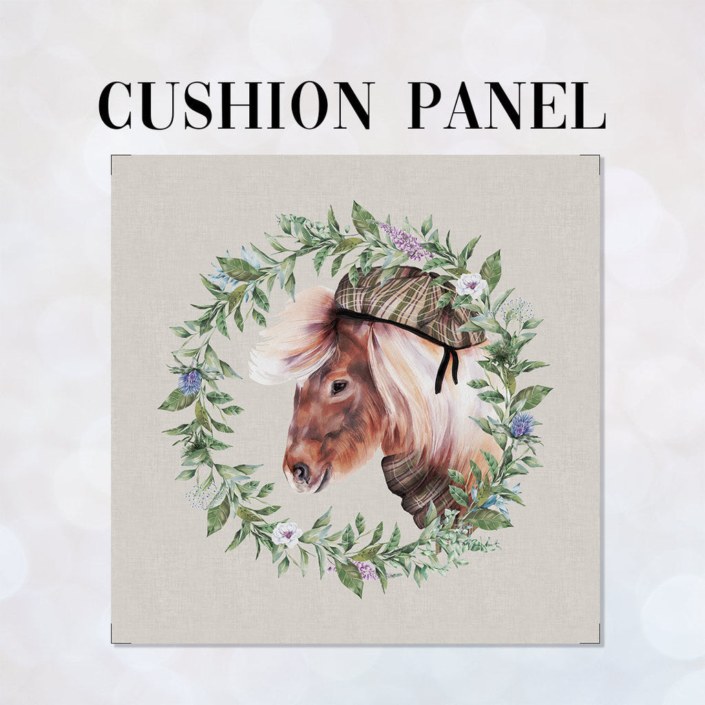 CUSHION Fabric Panel Shetland Pony with Hat Grey SC-32