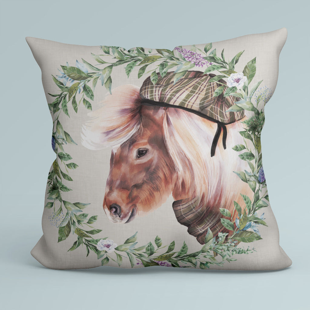 CUSHION Fabric Panel Shetland Pony with Hat Grey SC-32