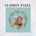 CUSHION Fabric Panel Highland Cow with Flower Blue SC-34
