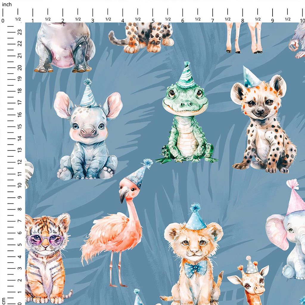 Safari Party Blue Fabric