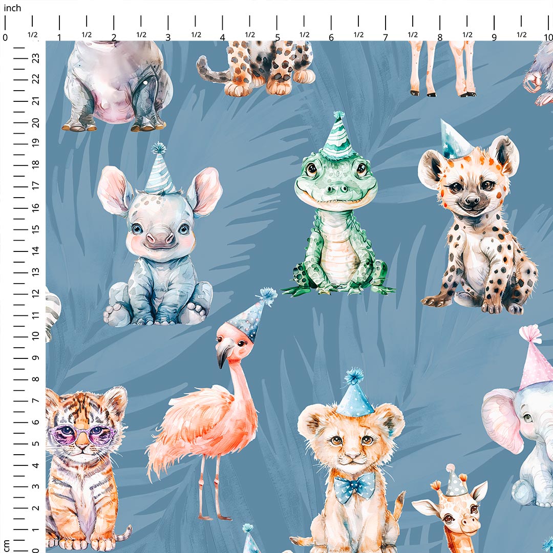 Safari Party Blue Fabric
