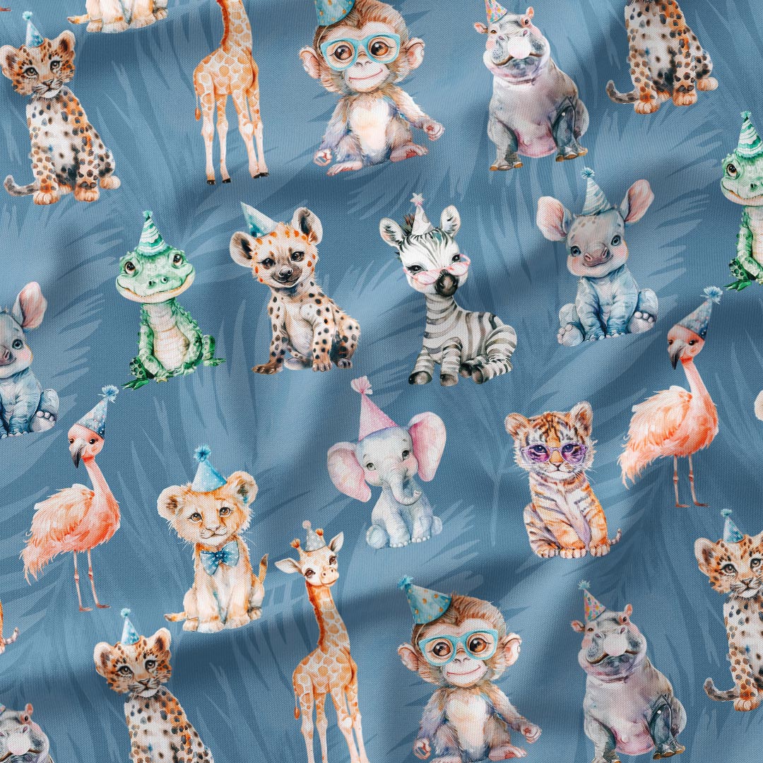 Safari Party Blue Fabric