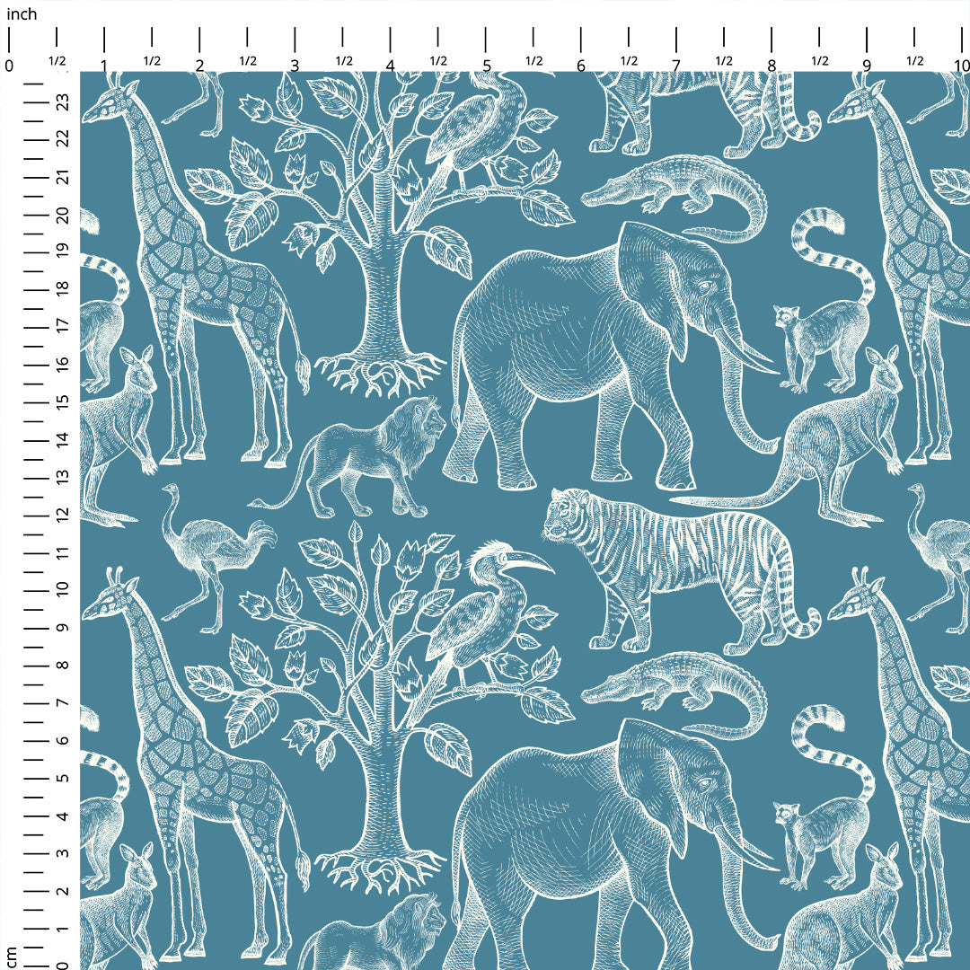Safari Animals Teal Fabric