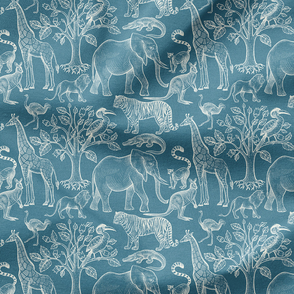 Safari Animals Teal Fabric
