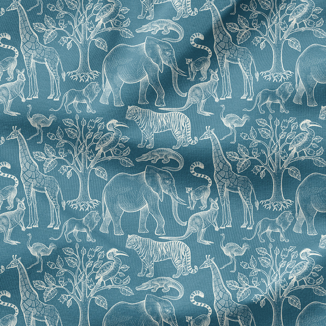 Safari Animals Teal Fabric