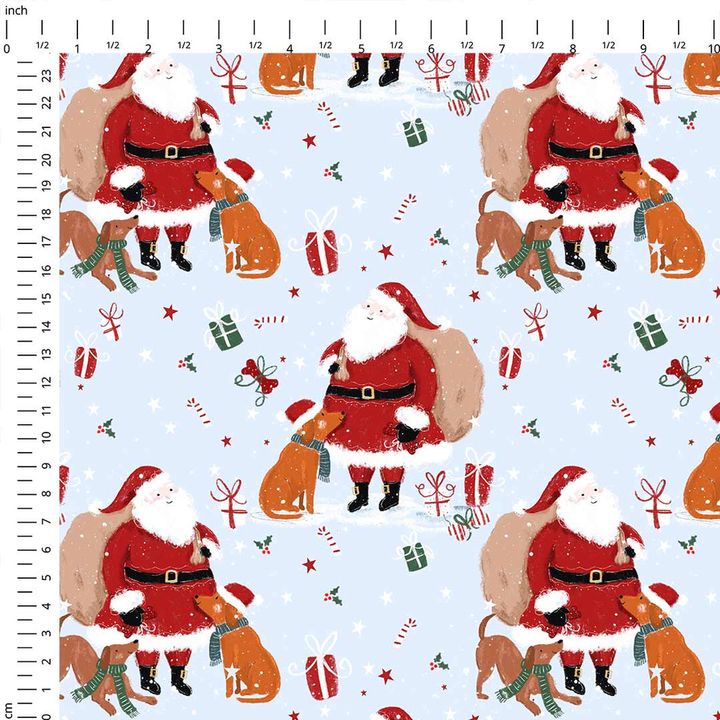 Santa and Dogs Fabric