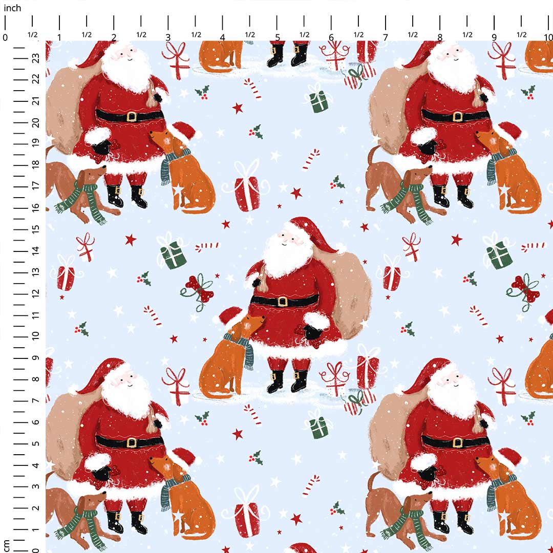 Santa and Dogs Fabric