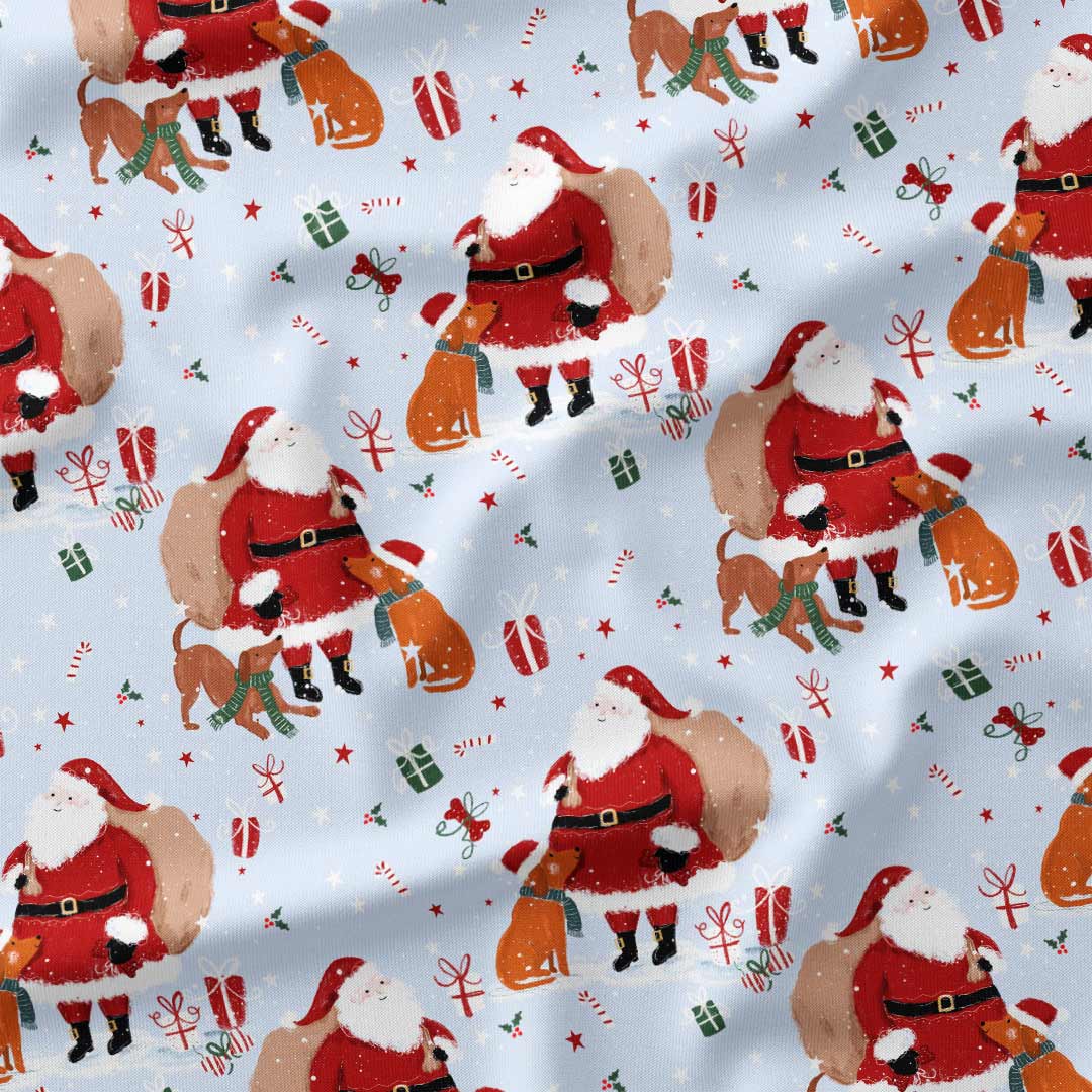 Santa and Dogs Fabric