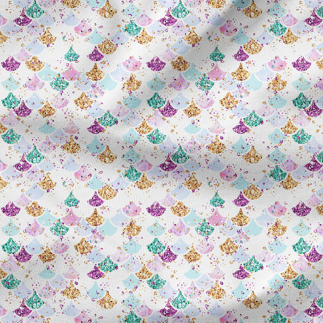 Mermaid Scales White Fabric