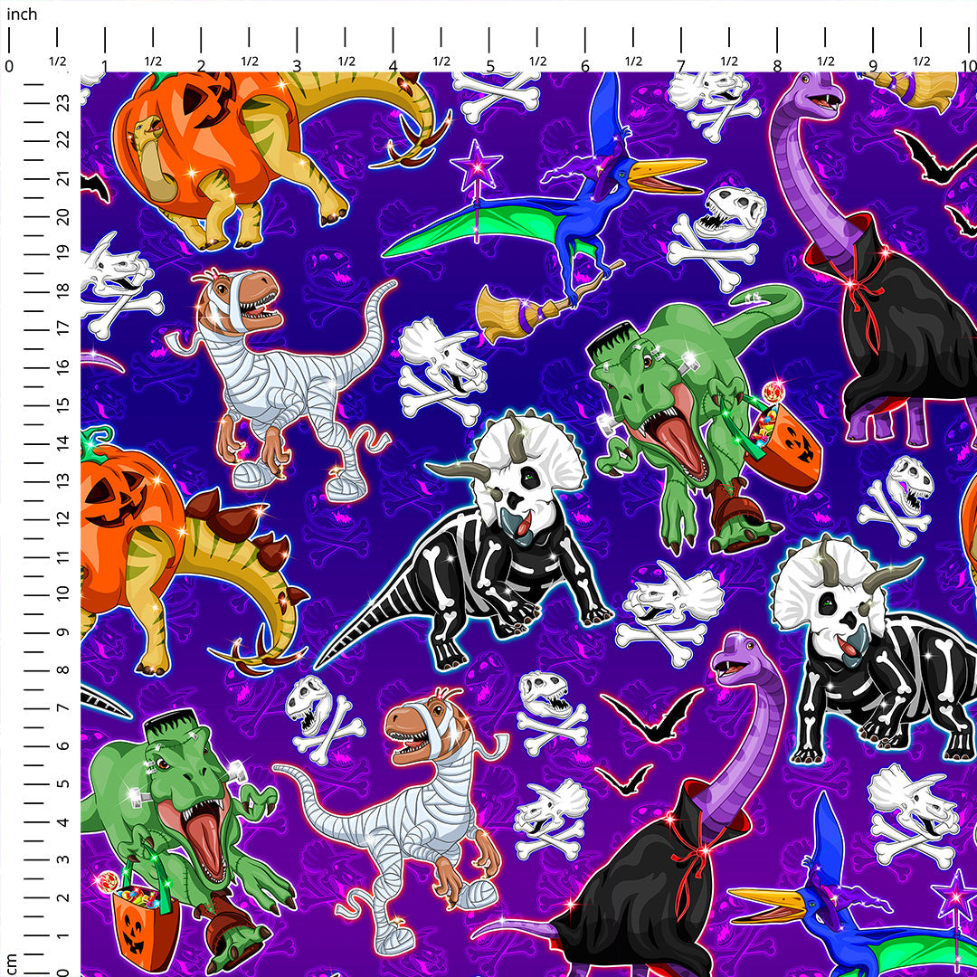 Scary Dinos Purple Fabric