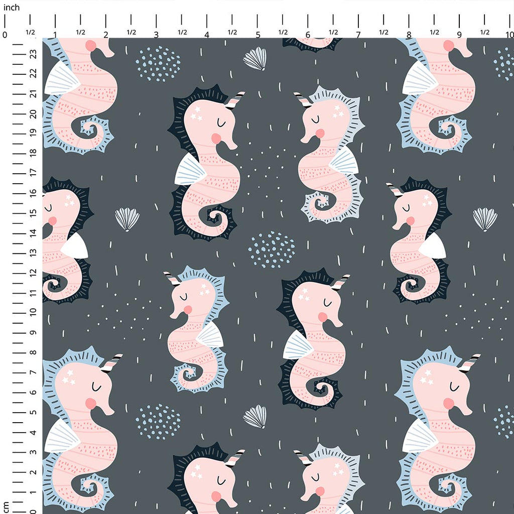 Seahorses Grey Fabric