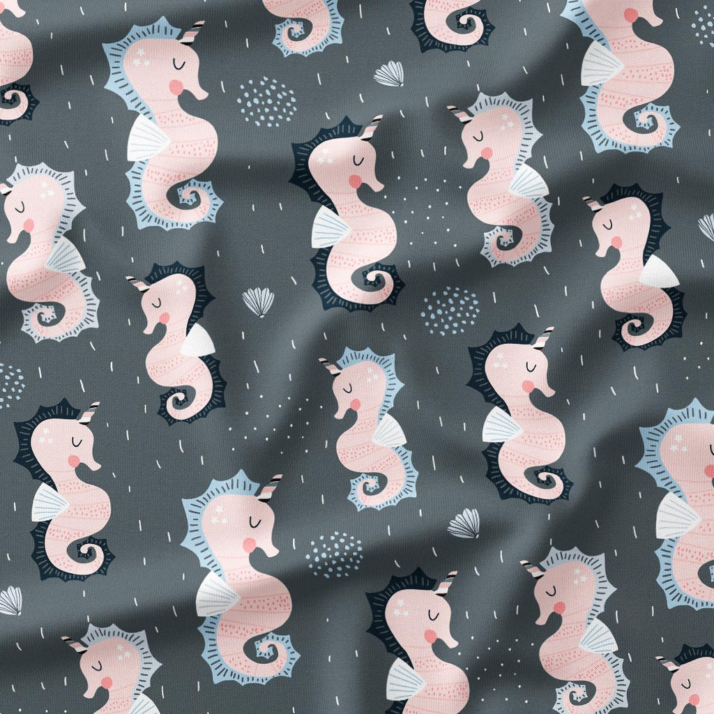 Seahorses Grey Fabric
